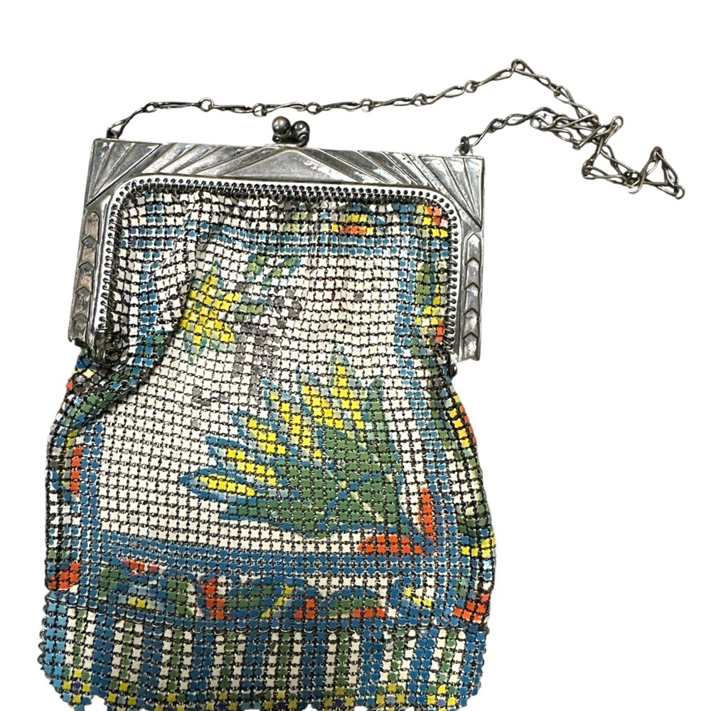 Whiting & Davis Vintage Mesh Evening Bag with Floral Design Antique